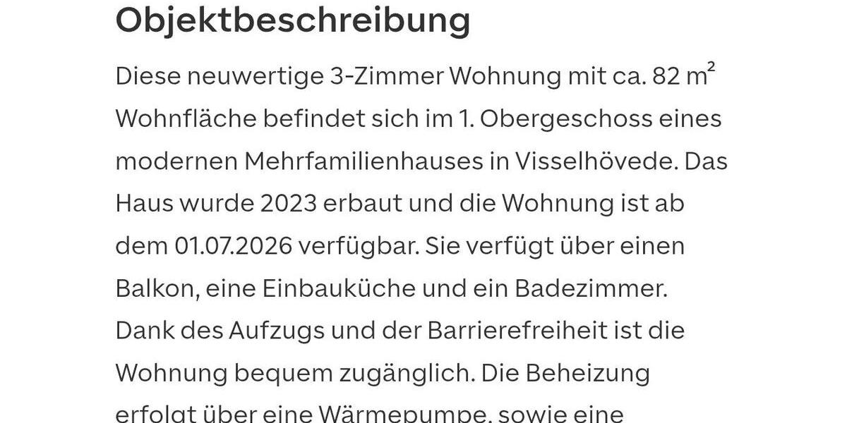 Etagenwohnung Visselhövede - 3 Zimmer, 81 m&sup2;, 1.100&euro; | Angebot:26035987