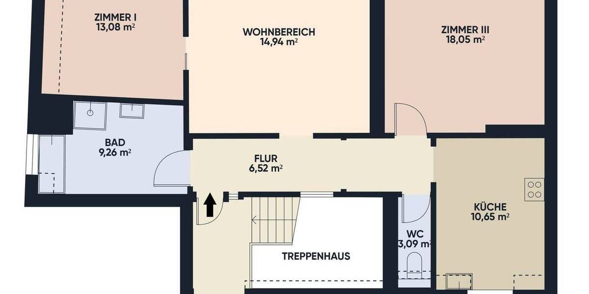 Etagenwohnung Wiesbaden Nordost - 3 Zimmer, 76 m&sup2;, 865&euro; | Angebot:26065386