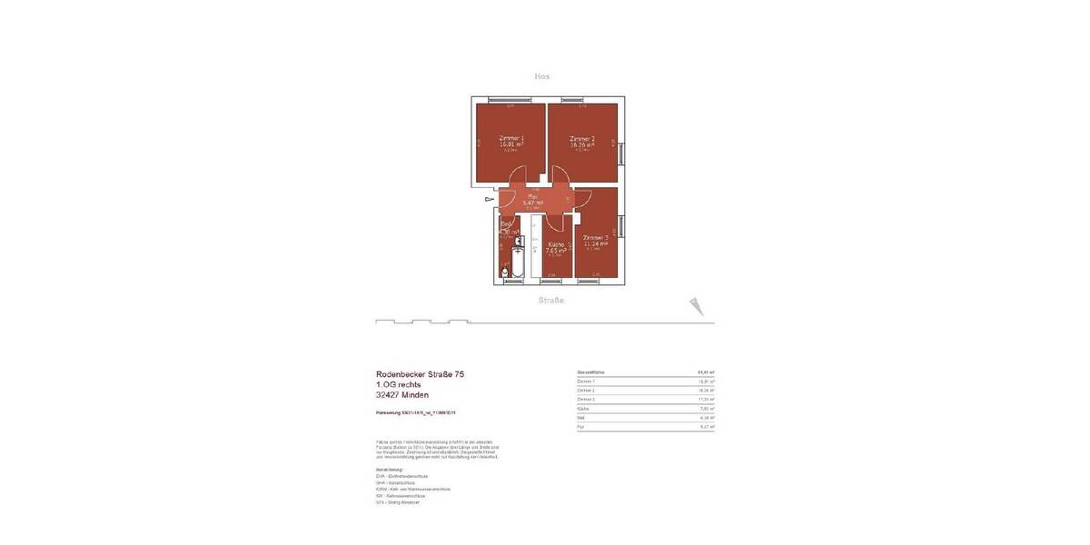 Etagenwohnung Minden Innenstadt - 3 Zimmer, 61 m&sup2;, 625&euro; | Angebot:26014762