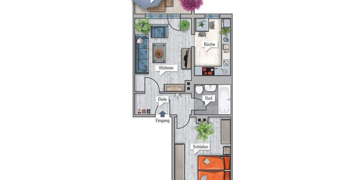 Etagenwohnung Großengottern Großengottern - 2 Zimmer, 48 m&sup2;, 280&euro; | Angebot:23967047