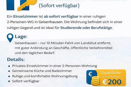 Wohnen auf Zeit Geisenhausen - 1 Zimmer, 14 m&sup2;, 350&euro; | Angebot:26170426