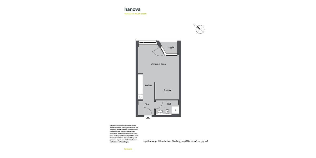 Etagenwohnung Hannover Mitte - 1 Zimmer, 41 m&sup2;, 566&euro; | Angebot:26634309