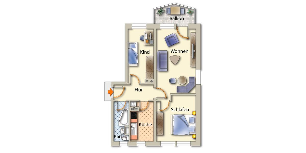 Erdgeschoßwohnung Freiberg - 3 Zimmer, 60 m&sup2;, 439&euro; | Angebot:26479883