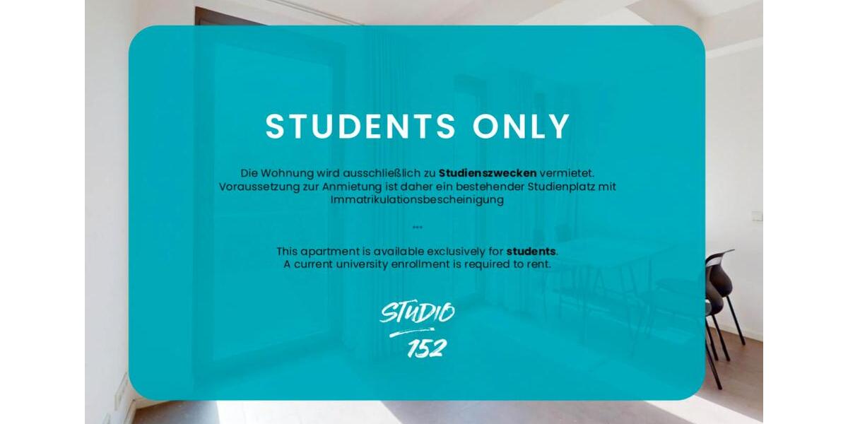 Dein Start ins Studentenleben – Möbliertes Apartment im Studio 152 1 zimmer