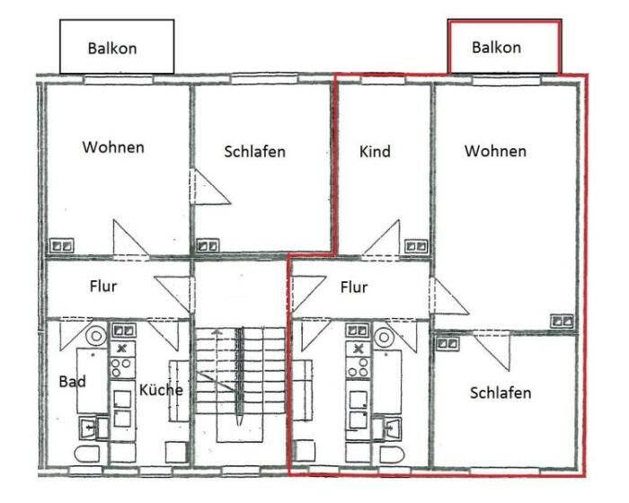 Etagenwohnung Hildburghausen Wallrabs - 3 Zimmer, 61 m&sup2;, 400&euro; | Angebot:25702521