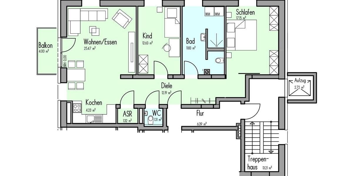Etagenwohnung Illertissen - 3.5 Zimmer, 88 m&sup2;, 1.140&euro; | Angebot:25840227