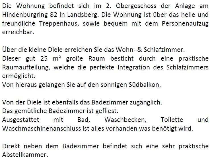Etagenwohnung Landsberg am Lech Ellighofen - 1 Zimmer, 39 m&sup2;, 525&euro; | Angebot:26506550