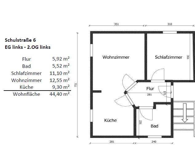 Etagenwohnung Sandersdorf Zscherndorf - 2 Zimmer, 44 m&sup2;, 365&euro; | Angebot:26740584