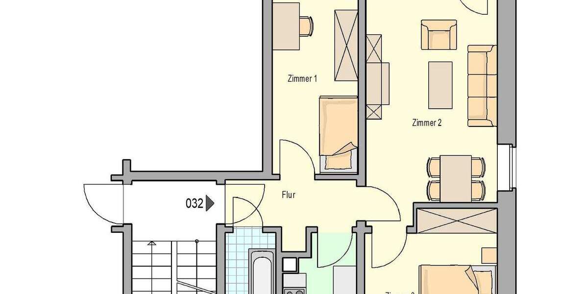 Etagenwohnung Oschatz Zschöllau - 3 Zimmer, 60 m&sup2;, 340&euro; | Angebot:23865926