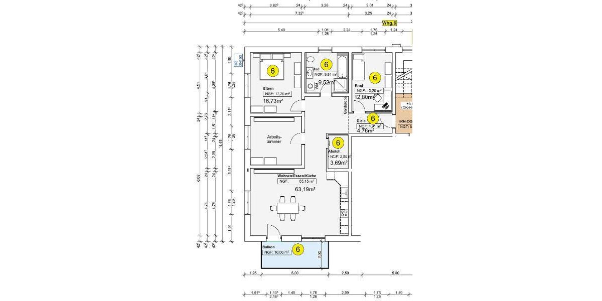 4 Zi. Wohnung (Nr. 6.1, OG) mit Badewanne Dusche und Balkon - Etagenwohnung Adelsdorf OT | Angebot:26179860