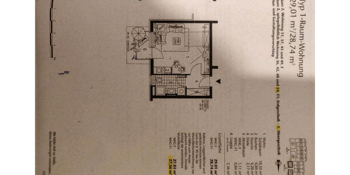 Etagenwohnung Düsseldorf Stadtbezirk 5 - 1 Zimmer, 29 m&sup2;, 555&euro; | Angebot:26497702
