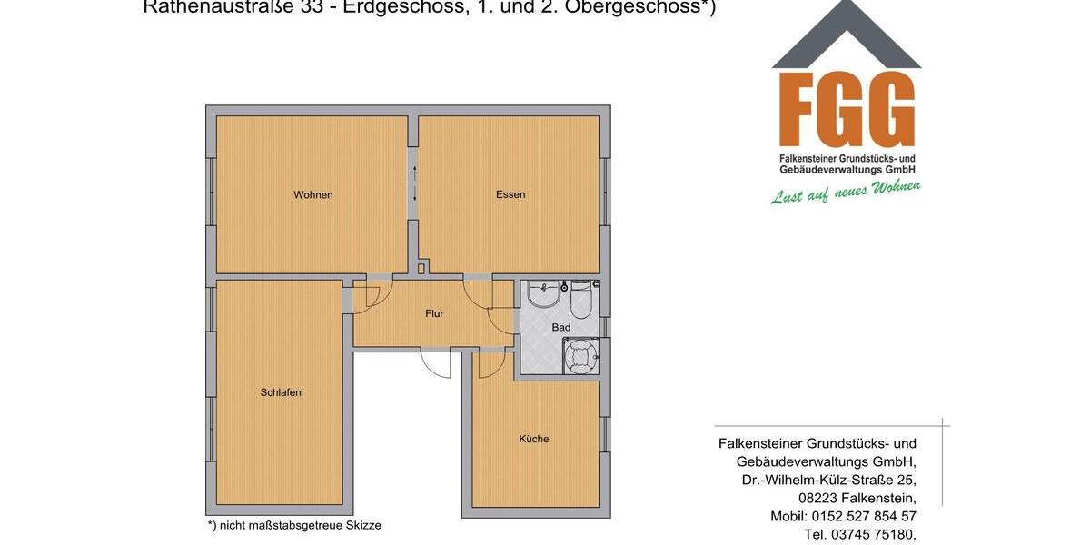 Erdgeschoßwohnung Falkenstein/Vogtland Vogtland - 3 Zimmer, 70 m&sup2;, 440&euro; | Angebot:24680364
