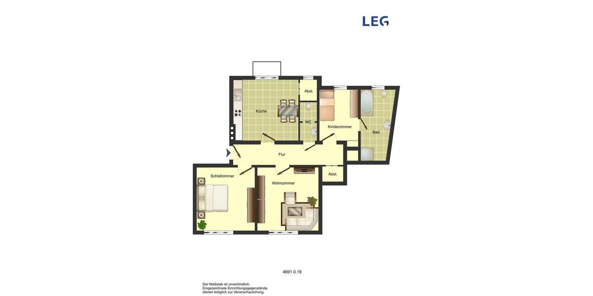 Etagenwohnung Duisburg Laar - 3 Zimmer, 79 m&sup2;, 649&euro; | Angebot:25218859