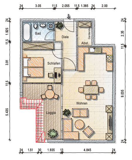 Modernisierte 2 - Zimmerwohnung mit großer Loggia zum wohlfühlen!