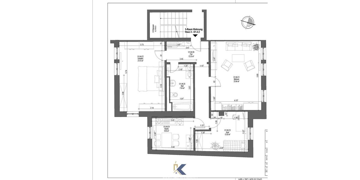 Etagenwohnung Mühlhausen (Thüringen) - 3 Zimmer, 86 m&sup2;, 540&euro; | Angebot:26195591