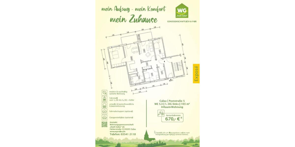 Etagenwohnung Calau - 4 Zimmer, 103 m&sup2;, 670&euro; | Angebot:26183924