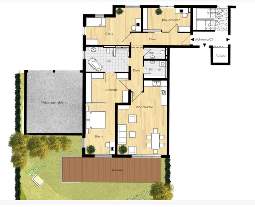 familienfreundliche moderne Erdgeschoßwohnung mit Gartenanteil
