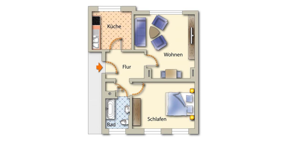 Erdgeschoßwohnung Freiberg - 2 Zimmer, 53 m&sup2;, 345&euro; | Angebot:25378490