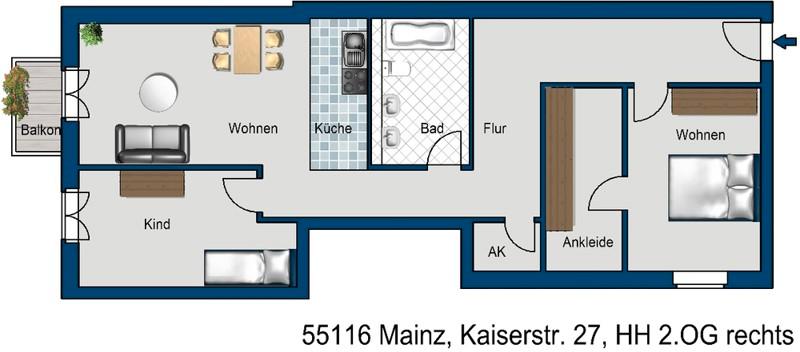 Etagenwohnung Mainz - 3 Zimmer, 118 m&sup2;, 1.516&euro; | Angebot:23296381