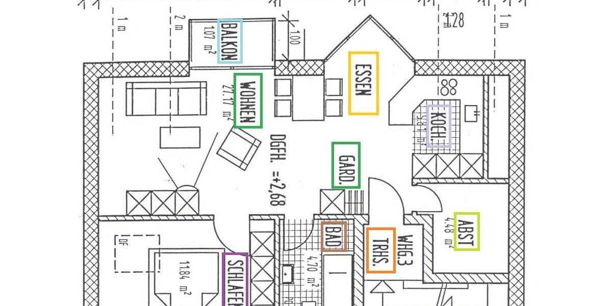 Dachgeschoßwohnung Drei Gleichen - 2.5 Zimmer, 70 m&sup2;, 540&euro; | Angebot:26483246
