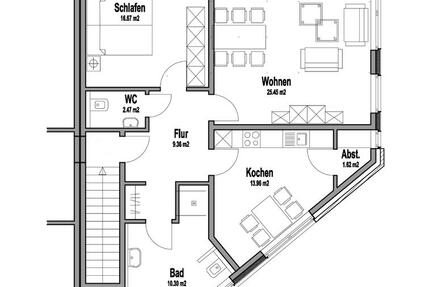 2 Zimmer-Wohnung, Ortsmitte, 90 qm, zum 01.01.26 zu verm. zimmer