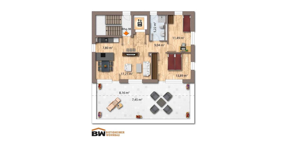 Top gelegene Penthouse-Wohnung mit Balkon und Einbauküche 3 zimmer
