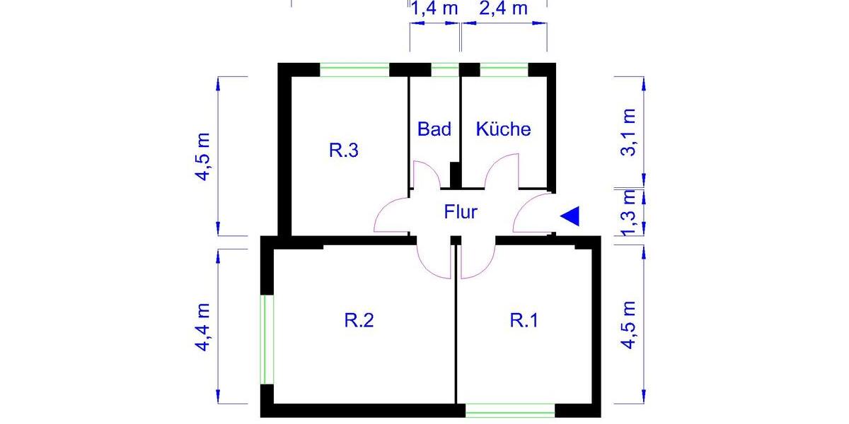 Etagenwohnung Magdeburg Diesdorf - 3 Zimmer, 69 m&sup2;, 583&euro; | Angebot:25255976
