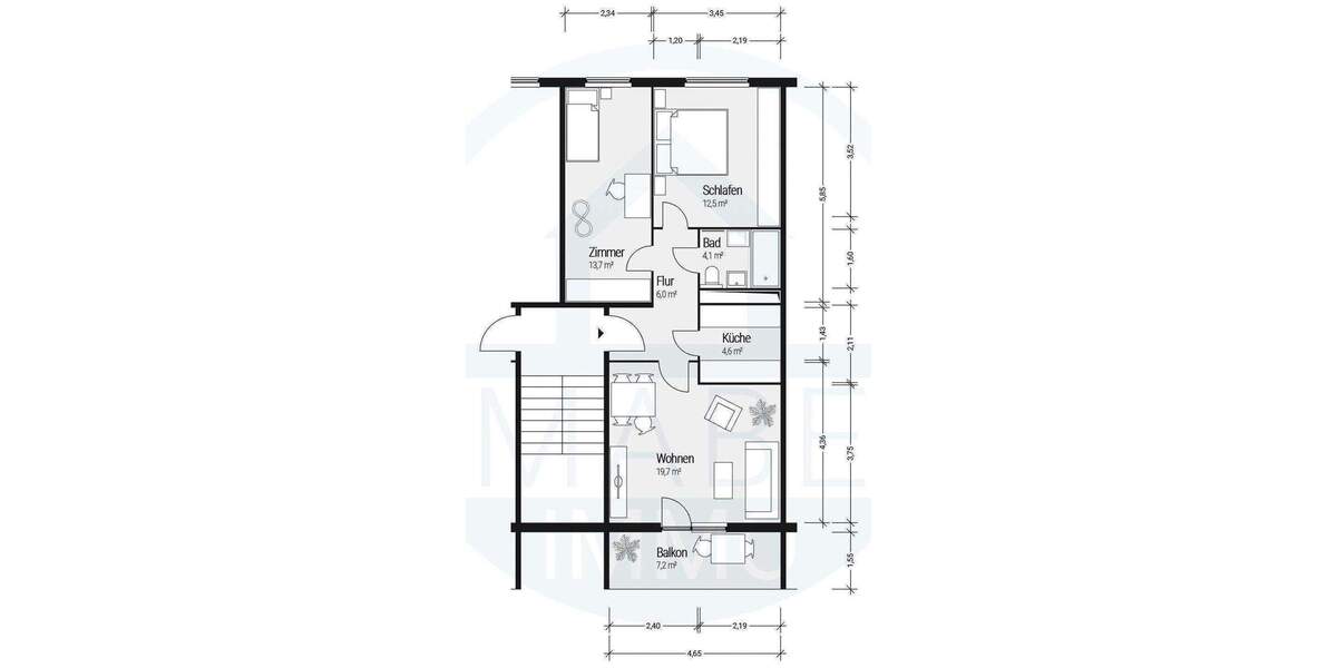 Etagenwohnung Cölpin - 3 Zimmer, 61 m&sup2;, 370&euro; | Angebot:26796501