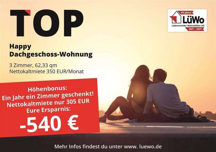 Wohnung zum Mieten in Lüdenscheid 350 € 62.22 m² 3 zimmer