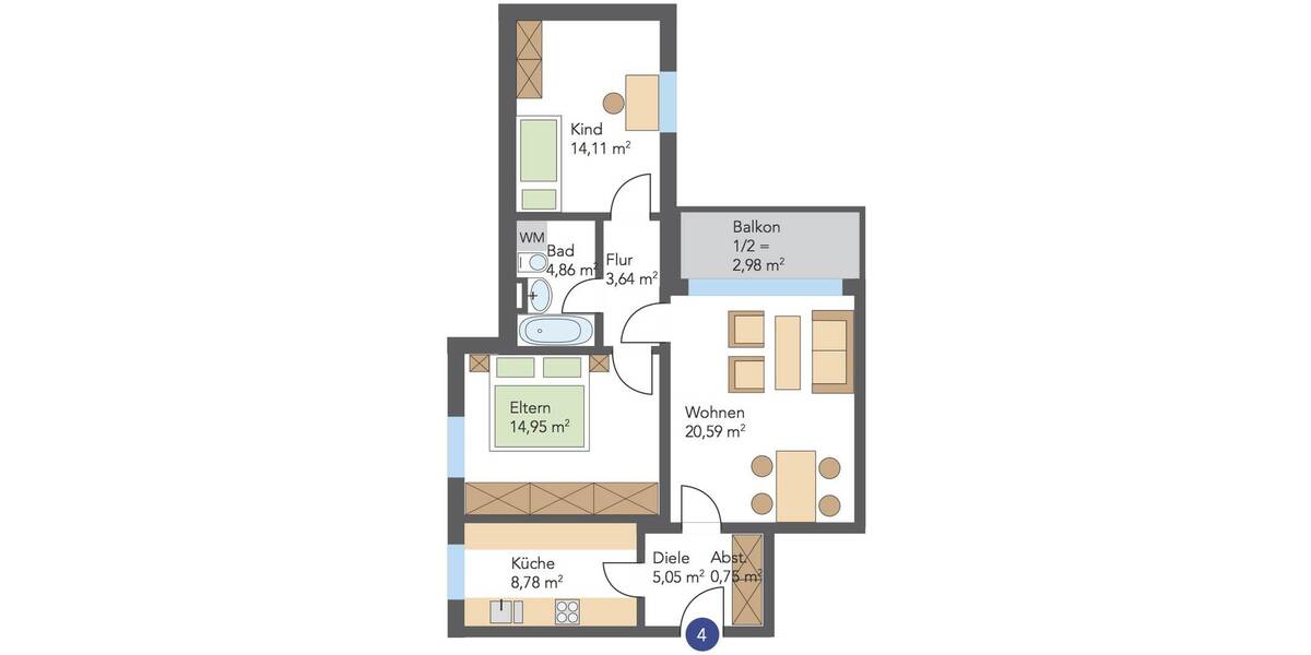 Etagenwohnung Goslar Steinberg - 3 Zimmer, 72 m&sup2;, 570&euro; | Angebot:26102899