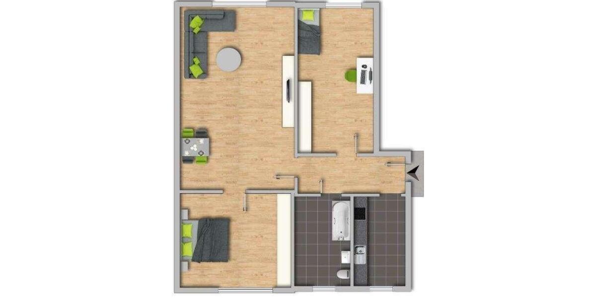 Etagenwohnung Heideland - 3 Zimmer, 58 m&sup2;, 327&euro; | Angebot:25899236