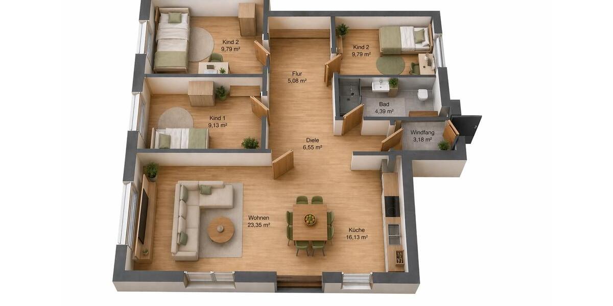 Erdgeschoßwohnung Ahnatal - 4 Zimmer, 100 m&sup2;, 1.281&euro; | Angebot:26279466