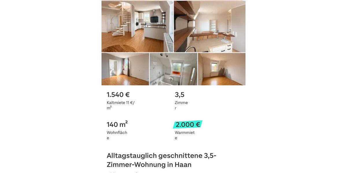Maisonettenwohnung Haan - 3.5 Zimmer, 140 m&sup2;, 2.000&euro; | Angebot:26698793