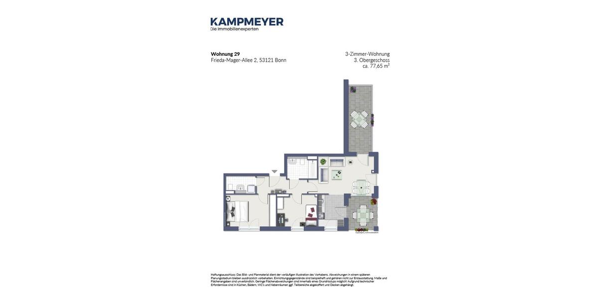 Dachgeschoßwohnung Bonn Dransdorf - 3 Zimmer, 78 m&sup2;, 1.280&euro; | Angebot:25377594
