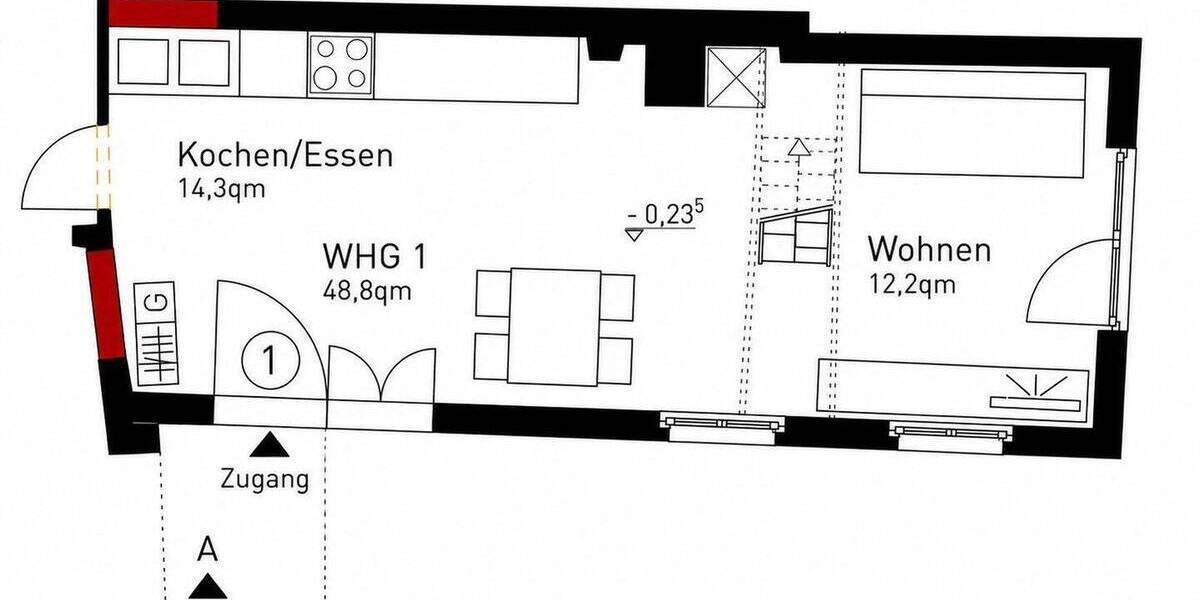 Etagenwohnung Eppingen - 2 Zimmer, 48 m&sup2;, 790&euro; | Angebot:26859257