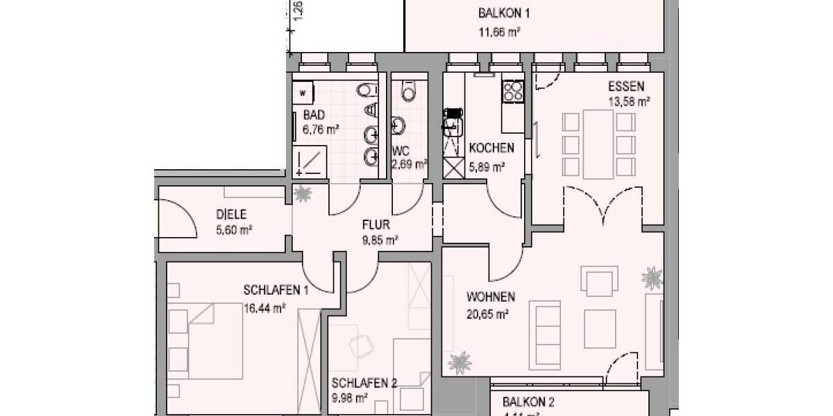 Etagenwohnung Waxweiler - 4 Zimmer, 99 m&sup2;, 1.100&euro; | Angebot:26568923