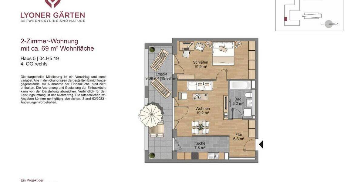 Etagenwohnung Frankfurt am Main Schwanheim - 2 Zimmer, 69 m&sup2;, 1.220&euro; | Angebot:25695807