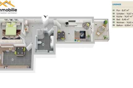 ruhige 2 Zimmer Wohnung, Küche, Bad, Balkon *67 m2*