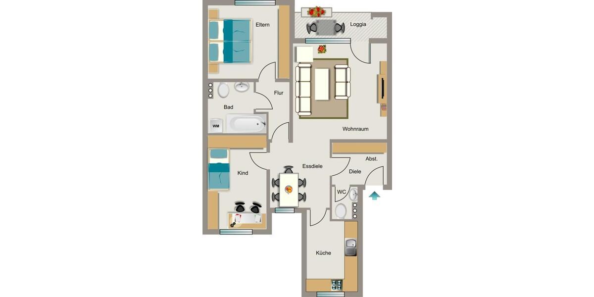 Etagenwohnung Voerde (Niederrhein) - 3.5 Zimmer, 80 m&sup2;, 437&euro; | Angebot:25177333