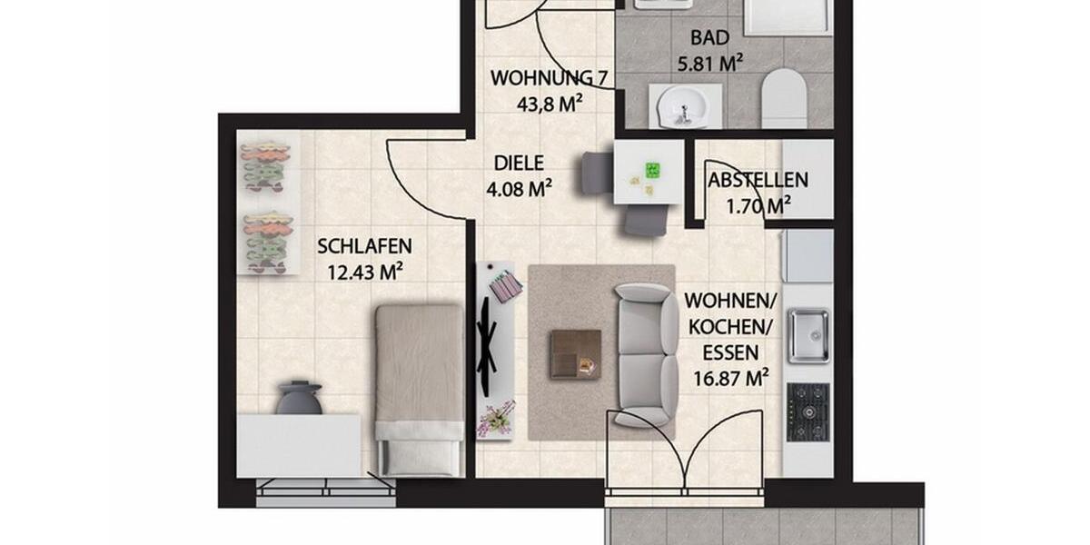 Etagenwohnung Waldbröl - 2 Zimmer, 44 m&sup2;, 570&euro; | Angebot:24876029