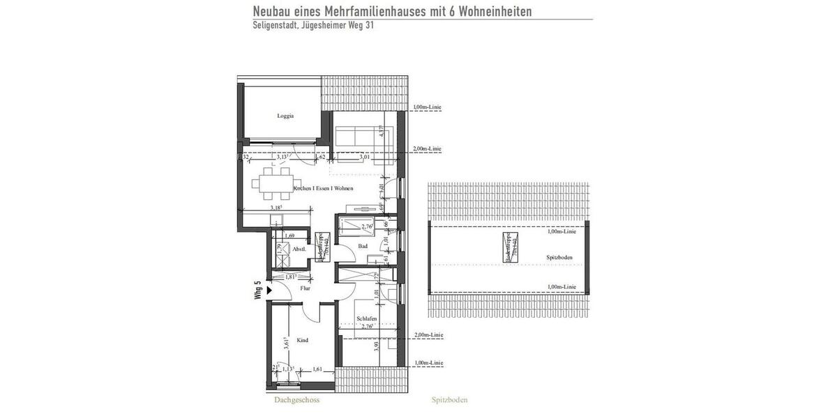 Erstbezug: stilvolle DG Wohnung mit großzügiger Loggia 3 zimmer