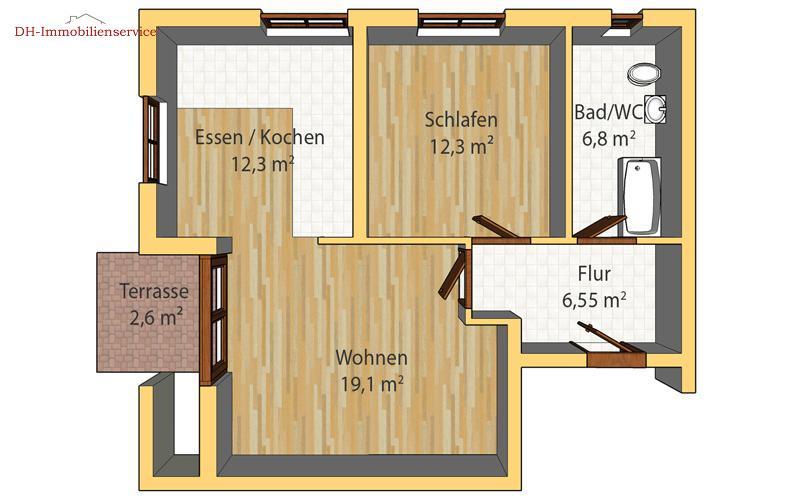 Erdgeschoßwohnung Glauchau - 2 Zimmer, 60 m&sup2;, 400&euro; | Angebot:24601687