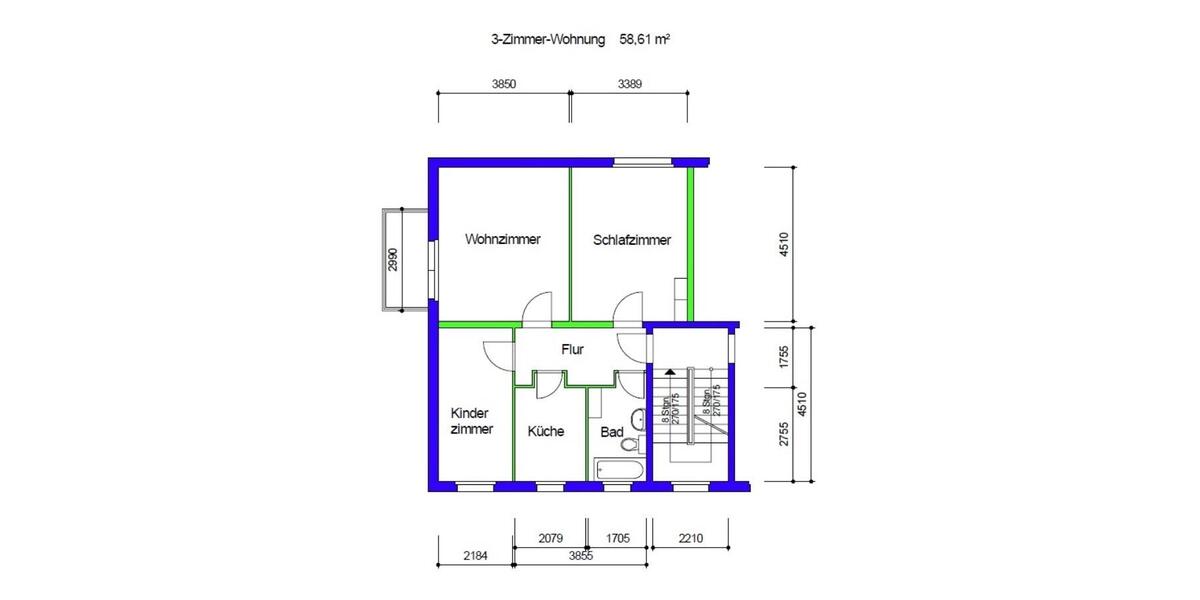 Etagenwohnung Zella-Mehlis Mehlis - 3 Zimmer, 60 m&sup2;, 409&euro; | Angebot:25338148
