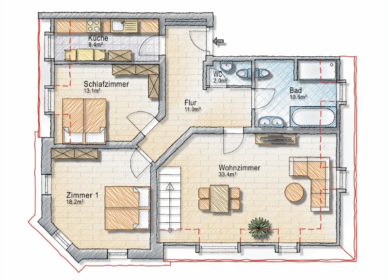 DACHTERRASSE – WANNEN-DUSCHBAD MIT FENSTER – GÄSTE-WC – EINBAUKÜCHE – MAISONETTE - Dachgeschoßwohnung Dresden Löbtau | Angebot:26012849