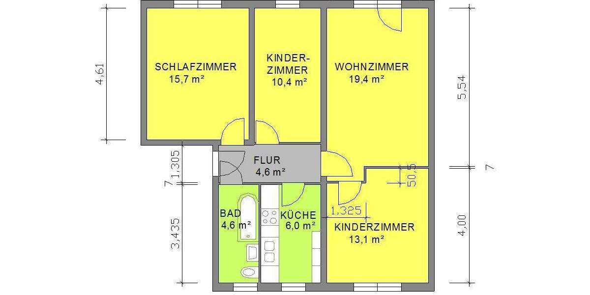 Etagenwohnung Eisenach - 4 Zimmer, 74 m&sup2;, 539&euro; | Angebot:25749576