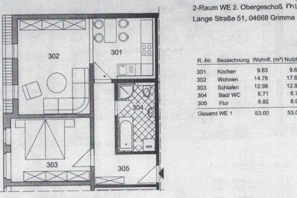 Wohnung Grimma - 2 Zimmer, 53 m&sup2;, 345&euro; | Angebot:25884195