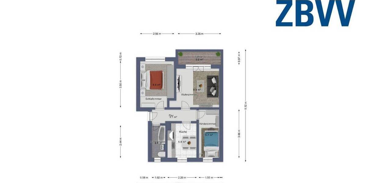 Etagenwohnung Magdeburg Cracau - 3 Zimmer, 62 m&sup2;, 429&euro; | Angebot:26798494