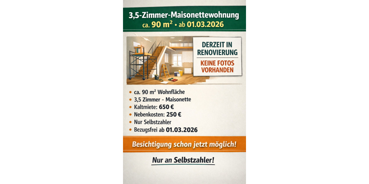 3,5-Zimmer-Maisonettewohnung | ca. 90 m² | ab 01.03.2026 3.5 zimmer