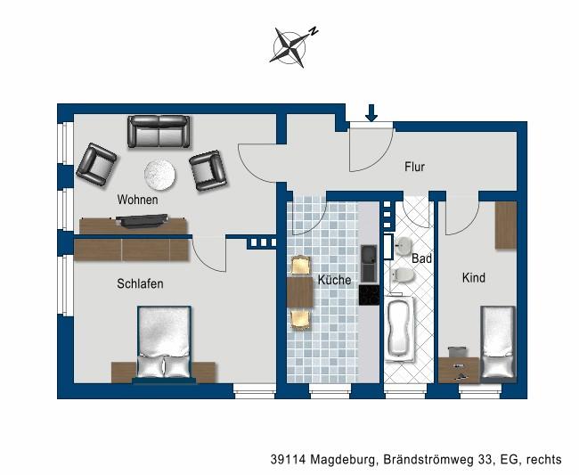 Erdgeschoßwohnung Magdeburg Brückfeld - 3 Zimmer, 75 m&sup2;, 483&euro; | Angebot:22181024