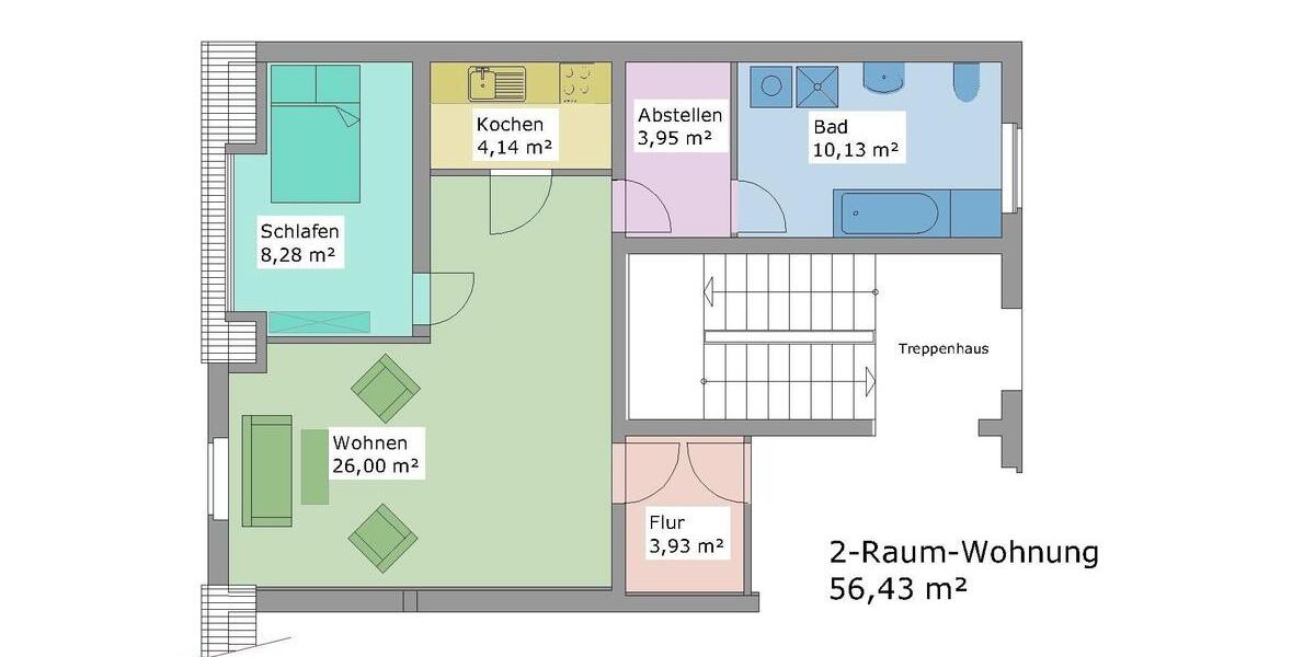 Dachgeschoßwohnung Osterburg (Altmark) - 2 Zimmer, 56 m&sup2;, 480&euro; | Angebot:25854881
